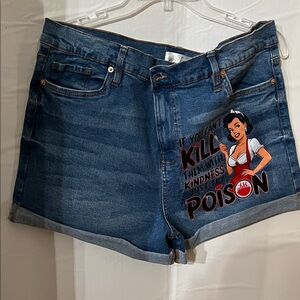 Brand new without tag Trendy Blue Graphic Jean Shorts with iron on graphic.